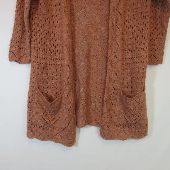 Pink Rose Crochet Open Front Cardigan Sweater - Picture 4 of 8